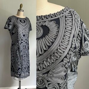 JS Collections Short Sleeve Mesh Cocktail Dress Size 12 Soutache Sheer Cocktail